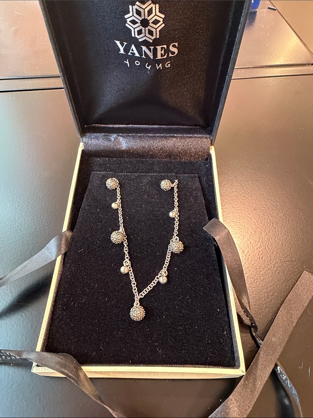 Pave Ball Drop Necklace - Silver